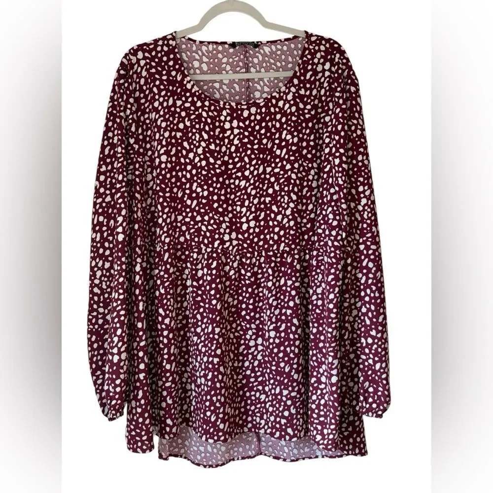 BloomChic Women's Burgundy Polka Dot Long Sleeve Patterned Tunic Size 22-24